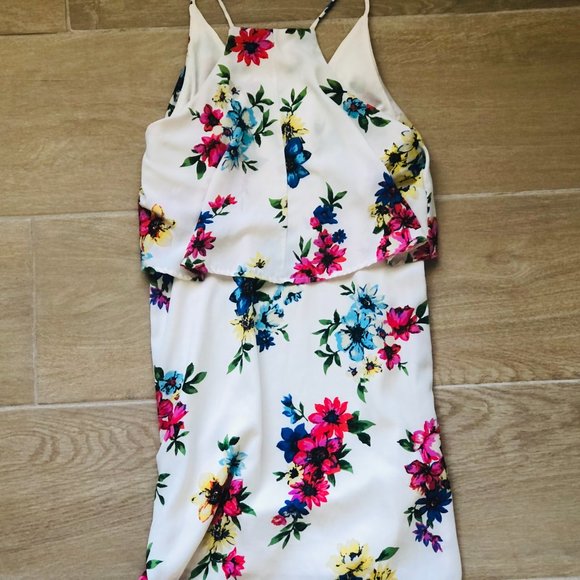 White Dress with Pops of Floral Color - Picture 3 of 4